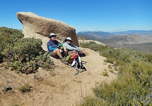 Mike and Randy on the PCT near the Sunrise campsite in the Lagunas