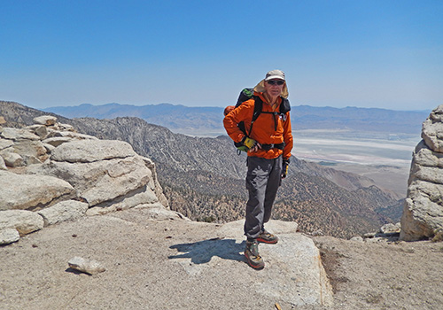 Bob near the danger zone ... 6,000 feet down to Owens Valley