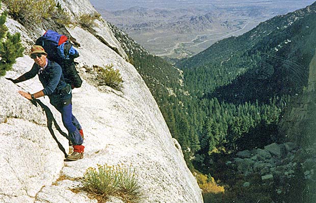 Late October 1991: Me negotiating the Ebersbacher Ledges on the Mountaineer's Route.