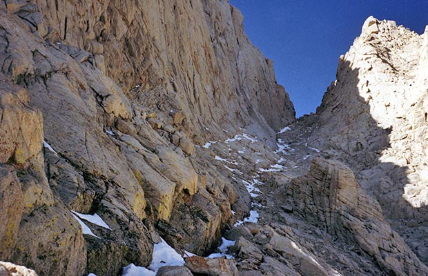 October 1991: Ascending [solo] the Mountaineer's route couloir.