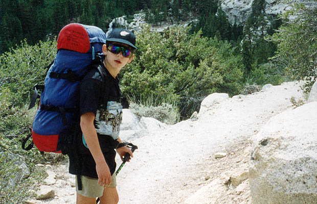 August 1993: Jordan on the Whitney Trail above Outpost Camp.